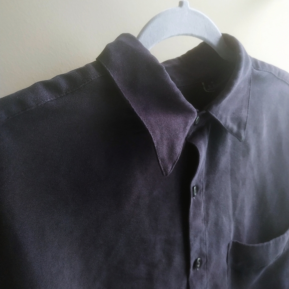 Blue Faux Suede LS button down shirt - Picture 2 of 4